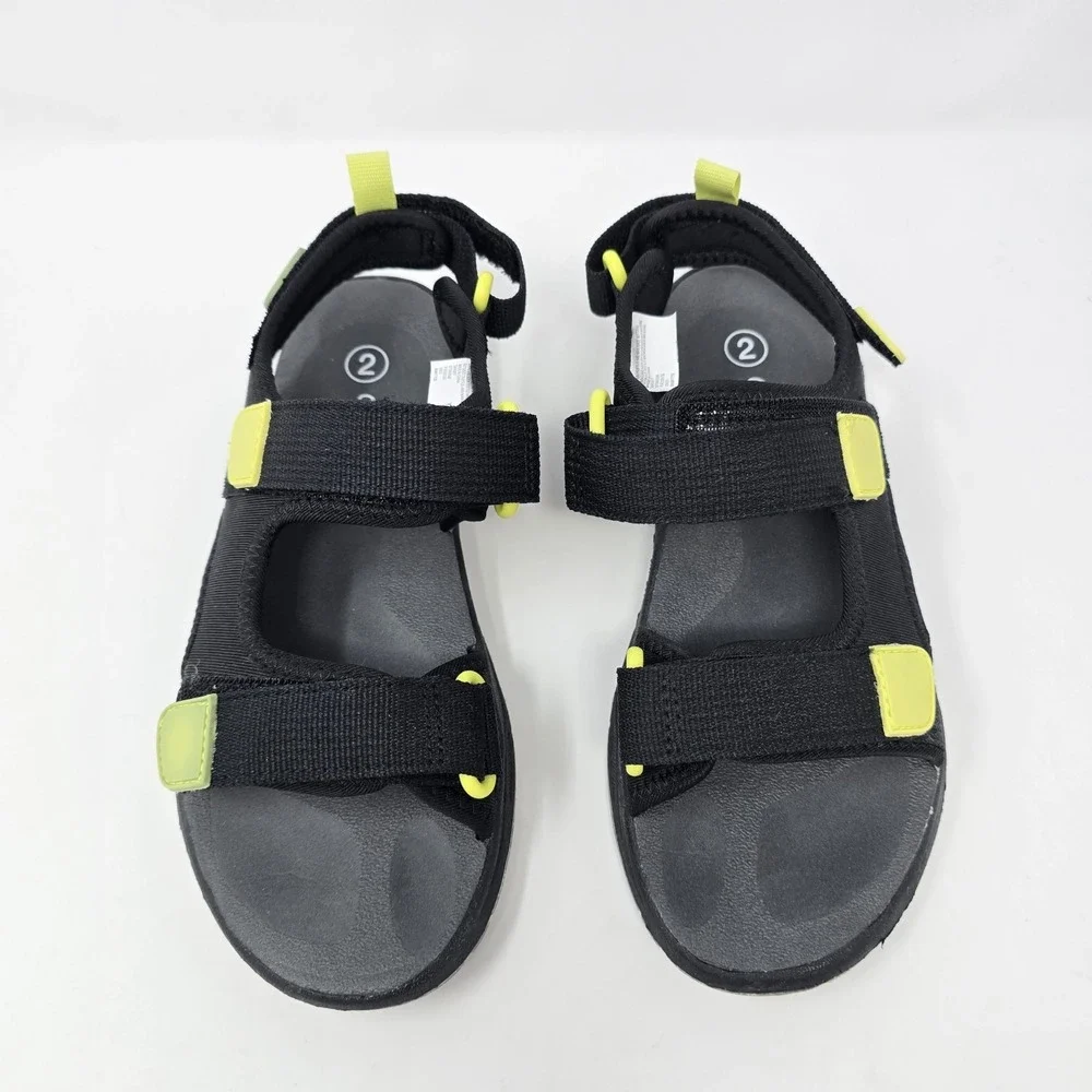Cat & Jack Boys Black Lime Green Athletic Strappy Sandals Size 2 077043556
